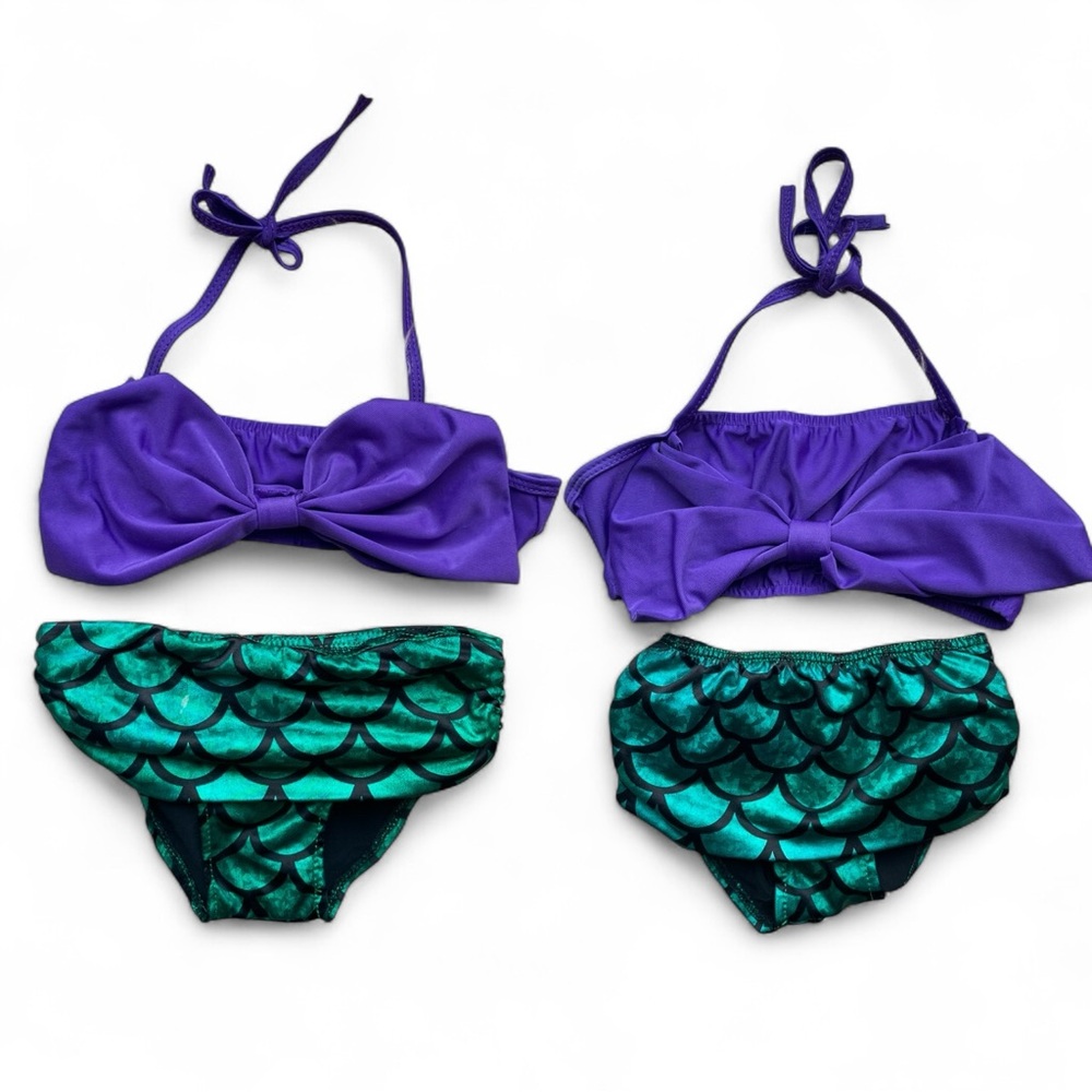 Set of matching girls Little Mermaid Purple & Green Bikinis - size 3/4 & 4/5 yrs